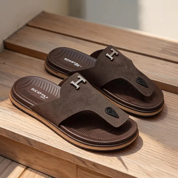 Brown_Synthetic_Leather_H-Accent_Casual_Strap_Sandals_For_Men
