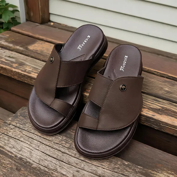 Brown_Synthetic_Leather_Open_Toe_Button_Detail_Sandals_For_Men