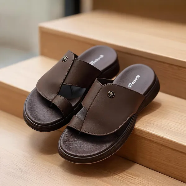 Brown_Synthetic_Leather_Open_Toe_Button_Detail_Sandals_For_Men