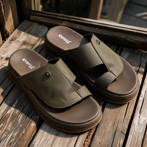 Olive_Synthetic_Leather_Textured_Slip-On_Sandals_For_Men