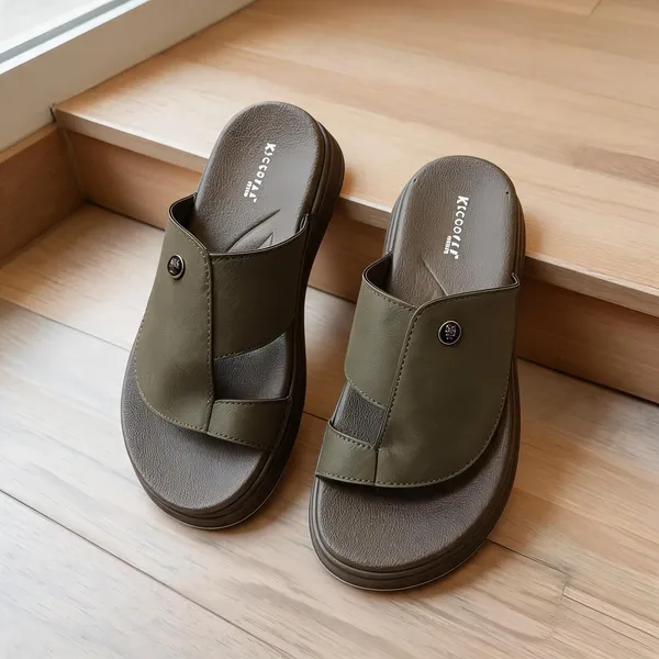 Olive_Synthetic_Leather_Textured_Slip-On_Sandals_For_Men