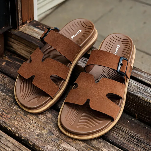 Brown_Synthetic_Leather_Adjustable_Buckle_Strap_Sandals_For_Men