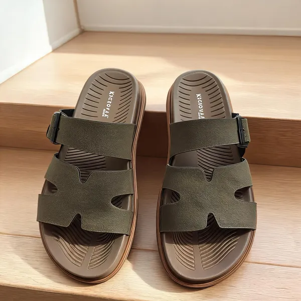 Olive_Synthetic_Leather_Adjustable_Buckle_Strap_Sandals_For_Men