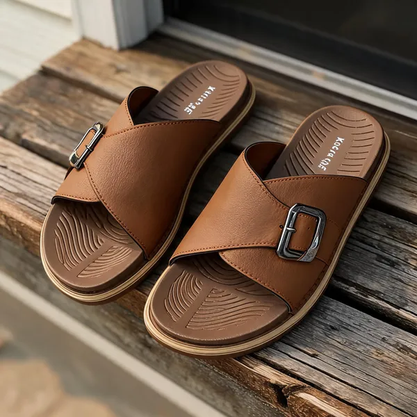 Brown_Synthetic_Leather_Cross_Strap_Buckle_Sandals_For_Men