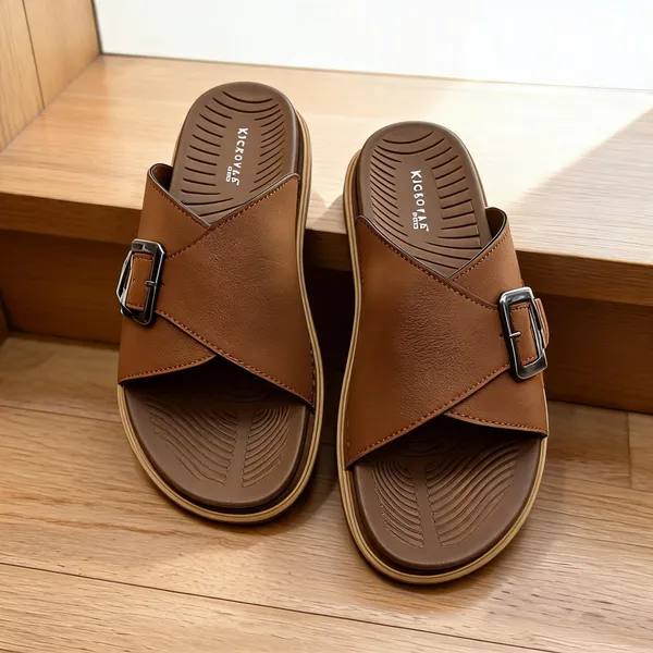 Brown_Synthetic_Leather_Cross_Strap_Buckle_Sandals_For_Men