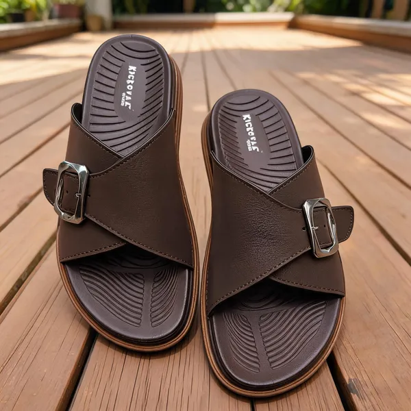 Brown_Synthetic_Leather_Buckle_Cross_Strap_Sandals_For_Men