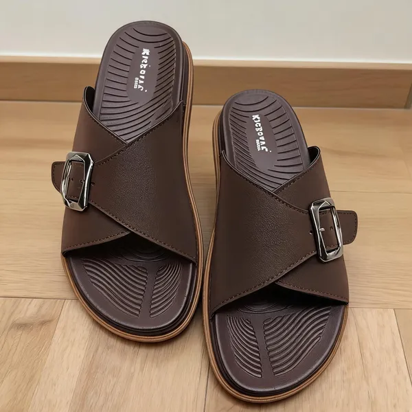 Brown_Synthetic_Leather_Buckle_Cross_Strap_Sandals_For_Men