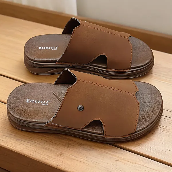 Brown_Synthetic_Leather_Slip-On_Button_Detail_Sandals_For_Men