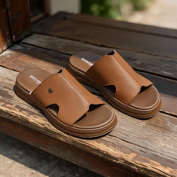 Brown_Synthetic_Leather_Slip-On_Button_Detail_Sandals_For_Men