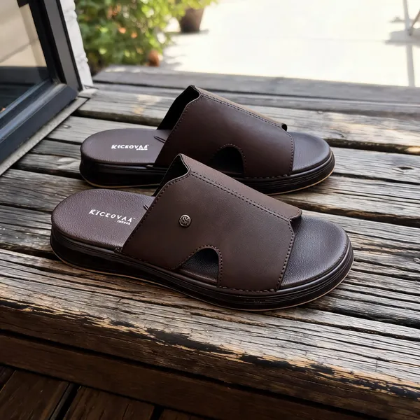 Brown_Synthetic_Leather_Slip-On_Sandals_For_Men