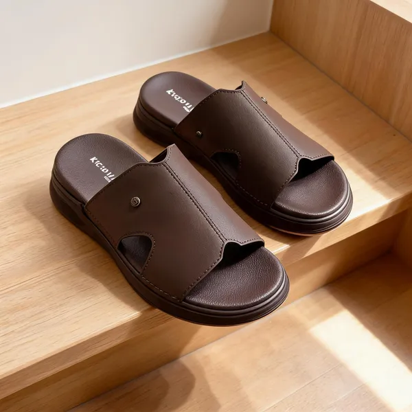 Brown_Synthetic_Leather_Slip-On_Sandals_For_Men