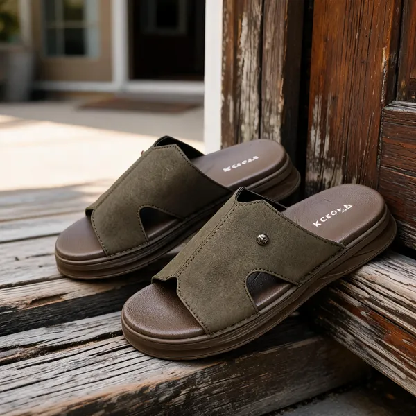 Olive_Synthetic_Leather_Slip-On_Slide_Sandals_For_Men