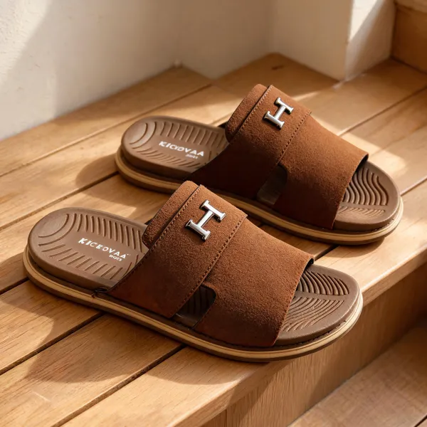 Brown_Synthetic_Leather_Slip-On_H-Emblem_Slide_Sandals_For_Men