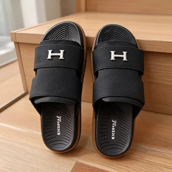 Black_Synthetic_Leather_Slip-On_H-Emblem_Slide_Sandals_For_Men