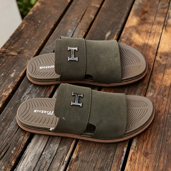 Olive_Synthetic_Leather_Slip-On_H-Emblem_Slide_Sandals_For_Men