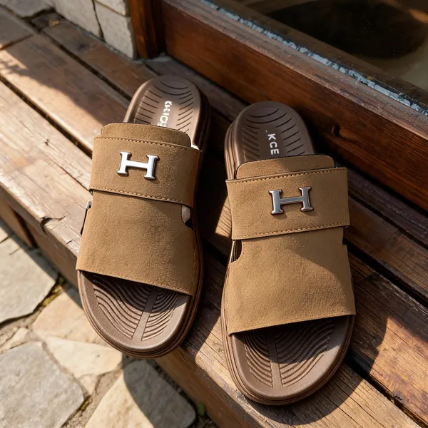 Brown_Synthetic_Leather_Slip-On_H-Emblem_Sandals_For_Men