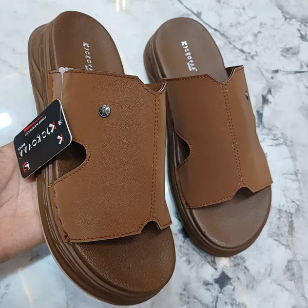 Brown_Synthetic_Leather_Slip-On_Button_Detail_Sandals_For_Men
