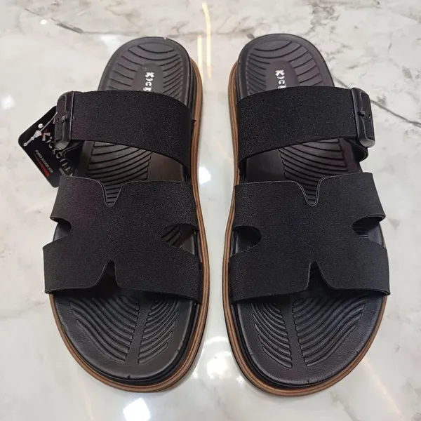 Black_Synthetic_Leather_Adjustable_Buckle_Strap_Sandals_For_Men