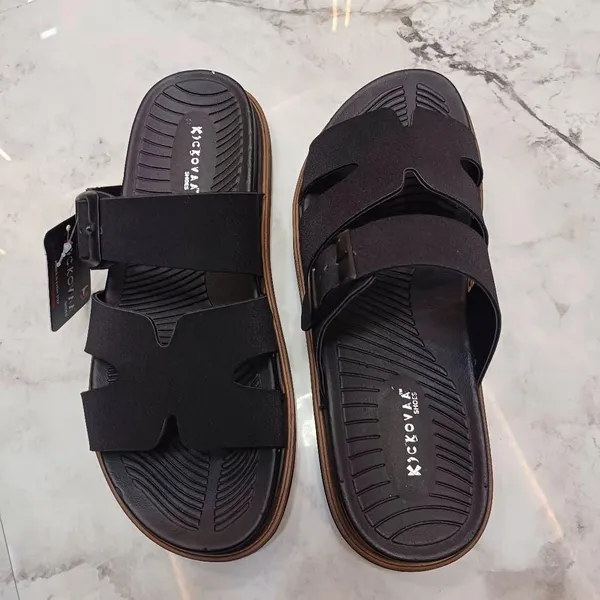 Black_Synthetic_Leather_Adjustable_Buckle_Strap_Sandals_For_Men