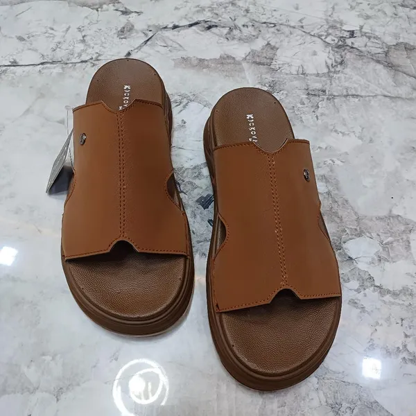 Brown_Synthetic_Leather_Slip-On_Button_Detail_Sandals_For_Men