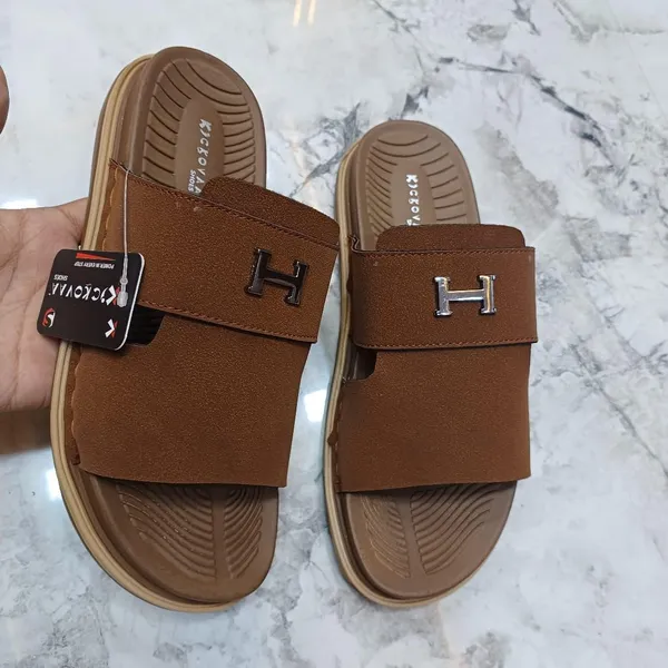 Brown_Synthetic_Leather_Slip-On_H-Emblem_Slide_Sandals_For_Men
