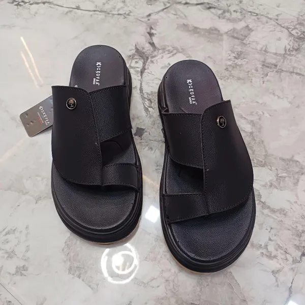 Black_Synthetic_Leather_Slip-On_Open_Toe_Sandals_For_Men