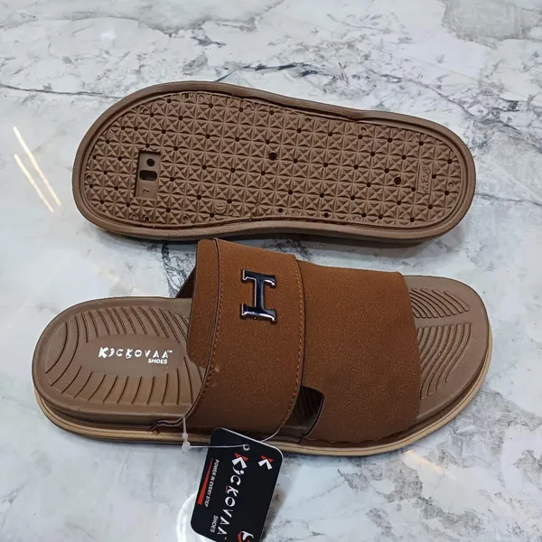 Brown_Synthetic_Leather_Slip-On_H-Emblem_Slide_Sandals_For_Men