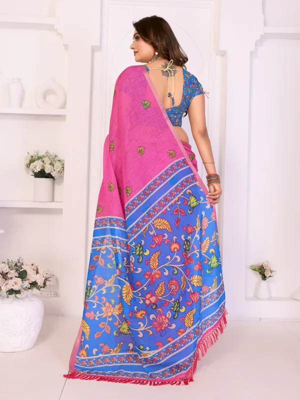 Pink_Linen_Botanical_Floral_Print_Saree_For_Women