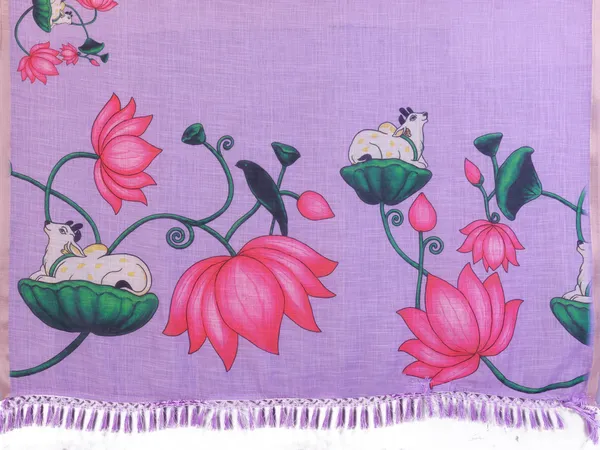 Lavender_Linen_Floral_Print_Saree_For_Women