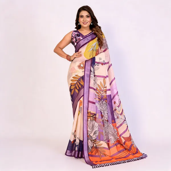 Multicolor_Linen_Botanical_Print_Saree_For_Women