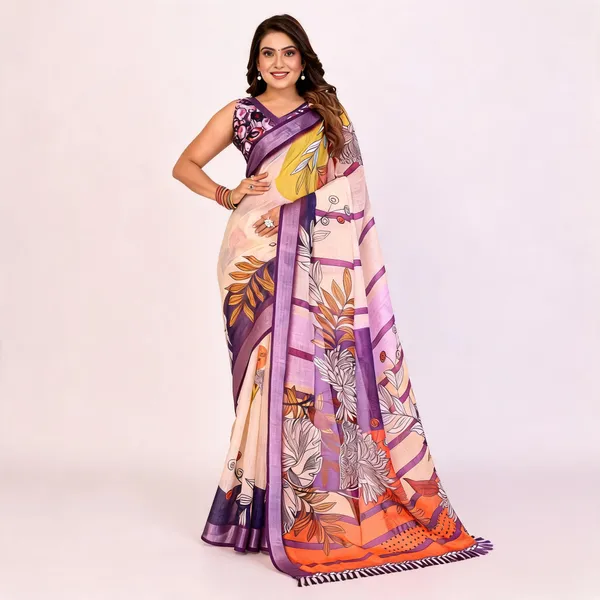 Multicolor_Linen_Botanical_Print_Saree_For_Women
