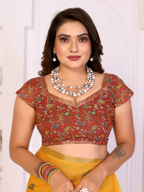 Mustard_Linen_Floral_Paisley_Print_Saree_For_Women