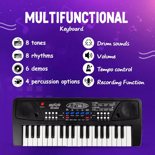 Gooyo_GY-439_37-Key_Musical_Piano_Keyboard_Toy_for_Kids_|_8_Rhythms,_8_Tones,_6_Demos,_Song_Record_Feature_|_Black_|_Dual_Power_Supply_Mode_|_Microphone_&_USB_Cable_(Included)