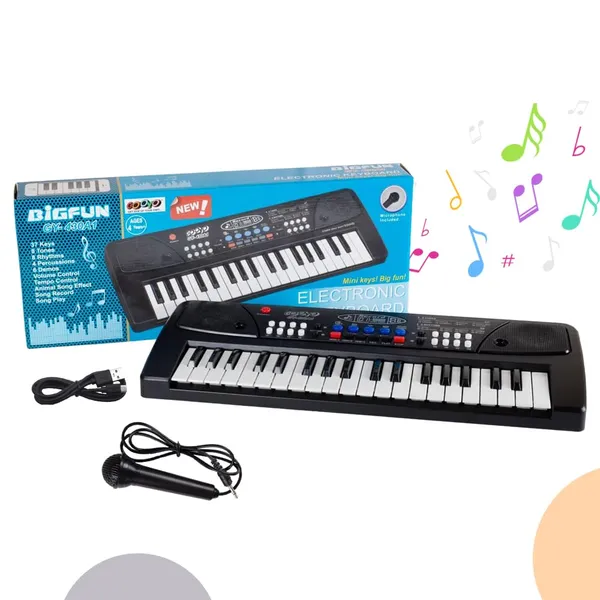 Gooyo_GY-439_37-Key_Musical_Piano_Keyboard_Toy_for_Kids_|_8_Rhythms,_8_Tones,_6_Demos,_Song_Record_Feature_|_Black_|_Dual_Power_Supply_Mode_|_Microphone_&_USB_Cable_(Included)