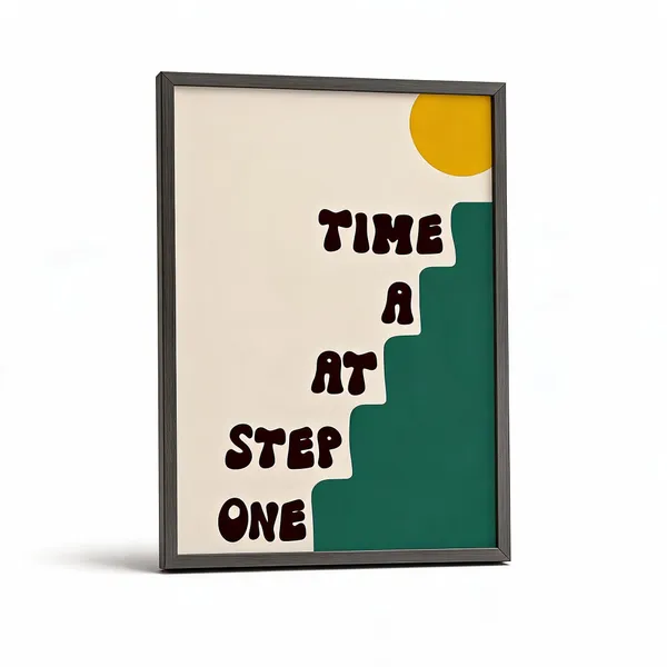 Wooden_Motivational_Time_At_Step_One_Typographic_Framed_Wall_Art