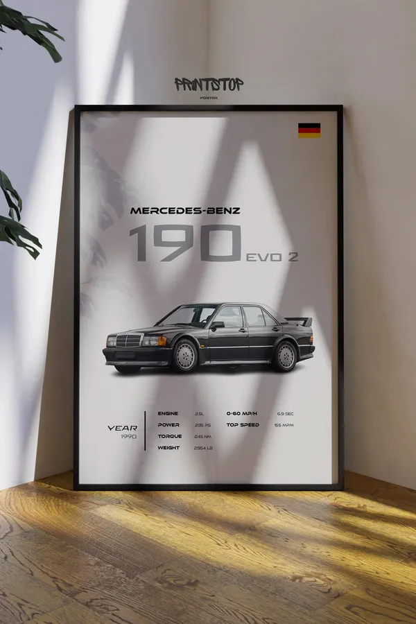 The_190_Evo_2_Silhouette_—_Mercedes-Benz_Framed_Wall_Poster
