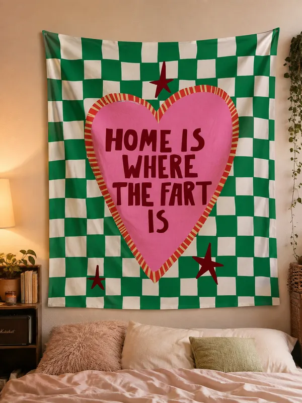 Home_Is_Where_The_Fart_Is_—_Checkerboard_Wall_Tapestry