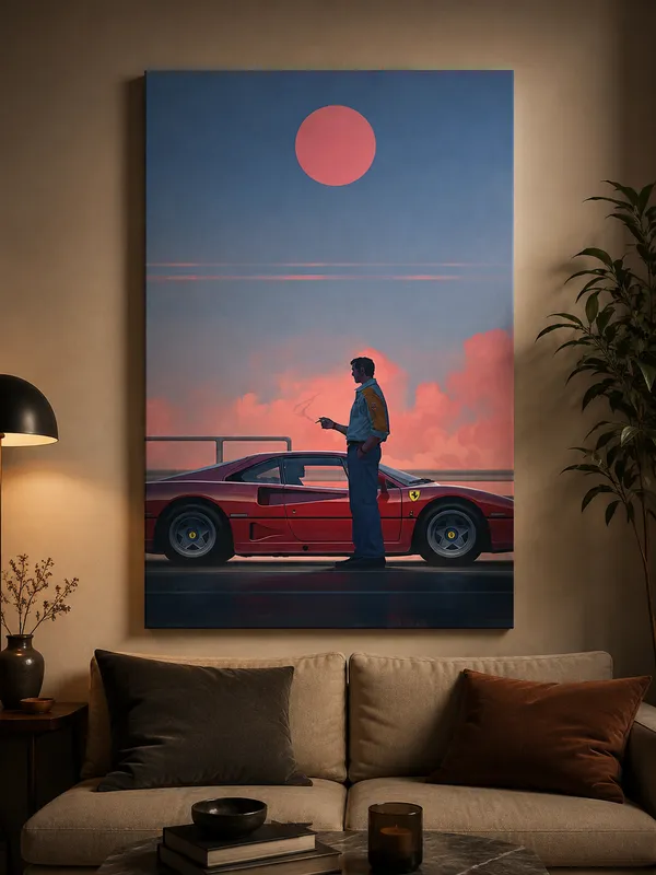Sun_Going_Down,_Engine_Still_Warm_—_Retro_Sports_Car_Canvas_Wall_Art