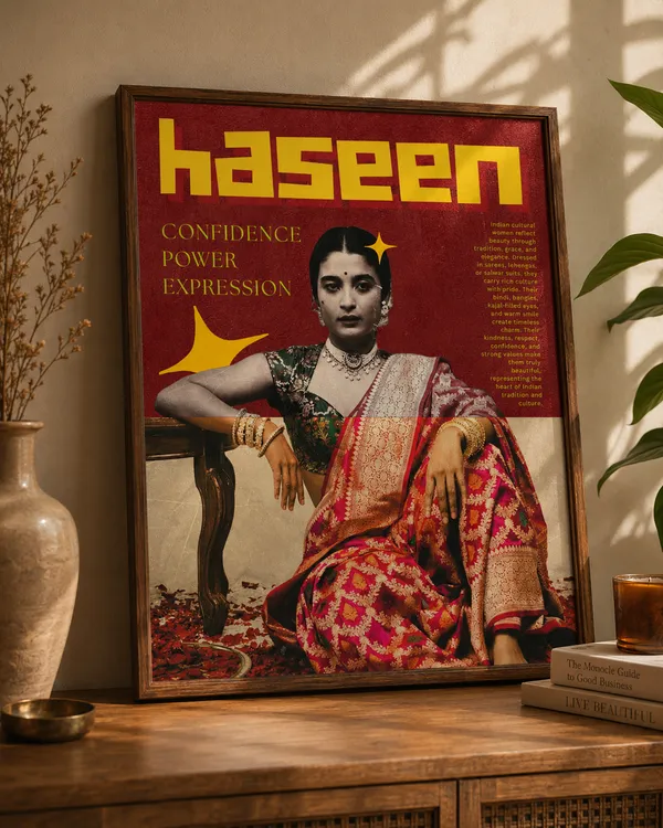 Red,_Gold_And_Unbothered_—_Framed_Indian_Portrait_Wall_Art