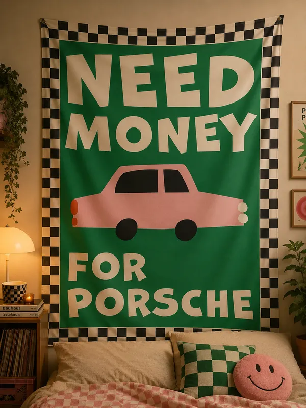 Need_Money_—_Retro_Checkered_Car_Wall_Tapestry