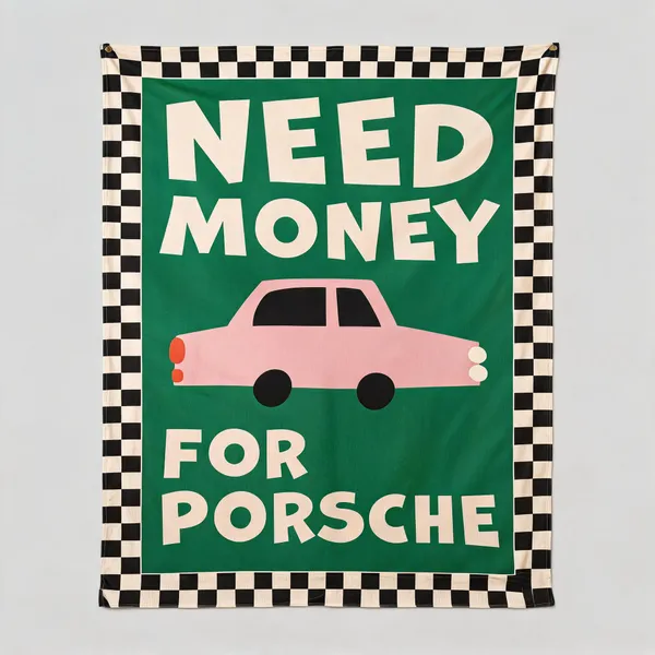 Wooden_Retro_Checkered_Need_Money_Car_Wall_Tapestry