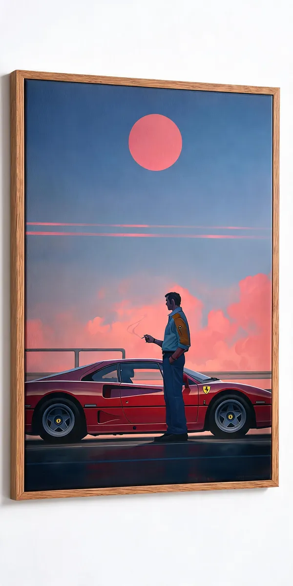 Wooden_Retro_Sports_Car_Sun_Going_Down_Engine_Still_Warm_Wall_Art