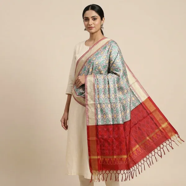 Multicolor_Pure_Silk_Dupatta_For_Women