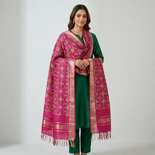 Multicolor_Pure_Silk_Dupatta_For_Women