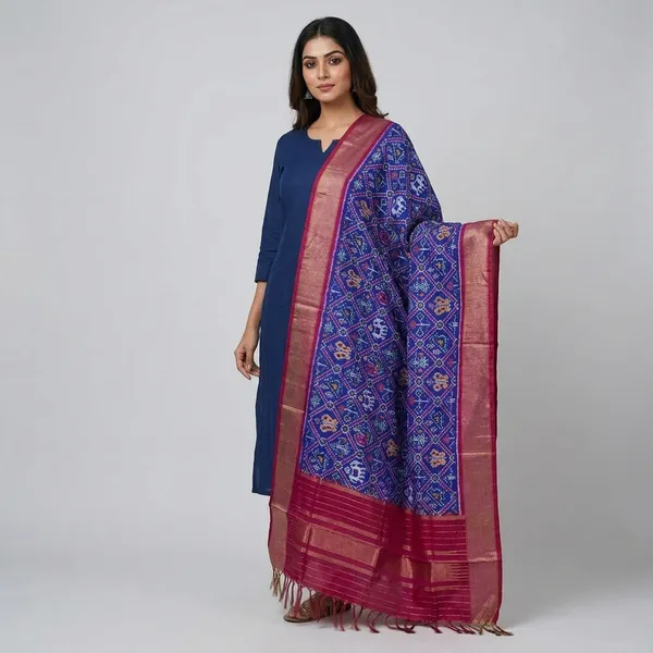 Multicolor_Pure_Silk_Dupatta_For_Women