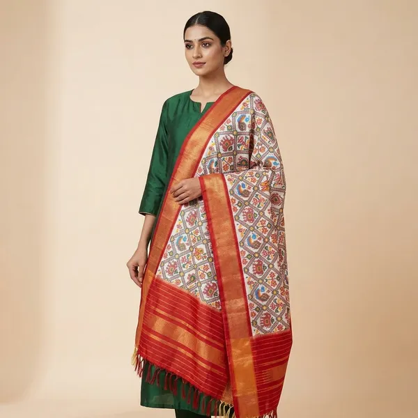 Multicolor_Pure_Silk_Dupatta_For_Women