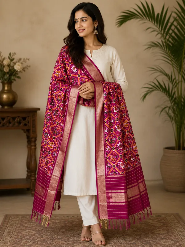 Multicolor_Pure_Silk_Dupatta_For_Women