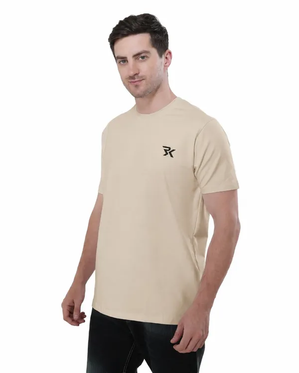 Beige_Cotton_Round_Neck_T-Shirt_For_Men