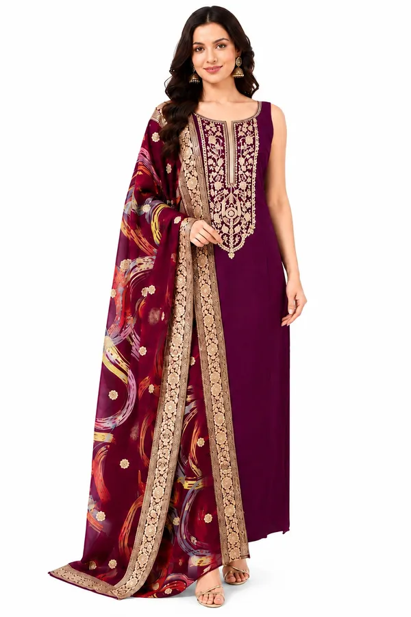 Maroon_Silk_Unstitched_Suit_Material_For_Women