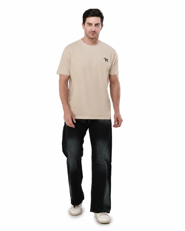 Beige_Cotton_Round_Neck_T-Shirt_For_Men